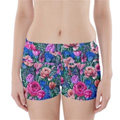 Bright And Brilliant Watercolor Flowers Boyleg Bikini Wrap Bottoms by GardenOfOphir