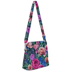 Bright And Brilliant Watercolor Flowers Zipper Messenger Bag by GardenOfOphir