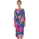 Bright And Brilliant Watercolor Flowers Quarter Sleeve Midi Bodycon Dress View1