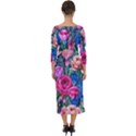 Bright And Brilliant Watercolor Flowers Quarter Sleeve Midi Bodycon Dress View2