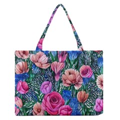 Bright And Brilliant Watercolor Flowers Zipper Medium Tote Bag by GardenOfOphir