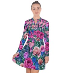 Bright And Brilliant Watercolor Flowers Long Sleeve Panel Dress by GardenOfOphir