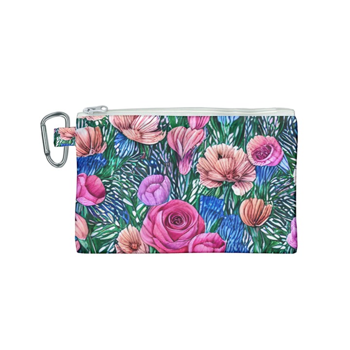 Bright And Brilliant Watercolor Flowers Canvas Cosmetic Bag (Small)