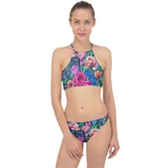 Bright And Brilliant Watercolor Flowers Racer Front Bikini Set by GardenOfOphir