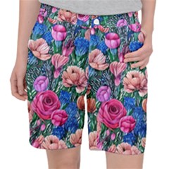 Bright And Brilliant Watercolor Flowers Pocket Shorts by GardenOfOphir