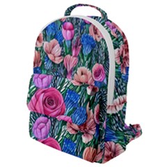 Bright And Brilliant Watercolor Flowers Flap Pocket Backpack (small) by GardenOfOphir