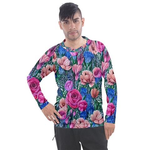 Bright And Brilliant Watercolor Flowers Men s Pique Long Sleeve Tee by GardenOfOphir