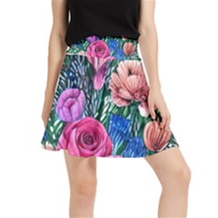 Bright And Brilliant Watercolor Flowers Waistband Skirt by GardenOfOphir