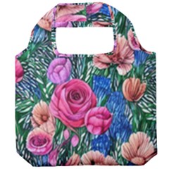 Bright And Brilliant Watercolor Flowers Foldable Grocery Recycle Bag by GardenOfOphir