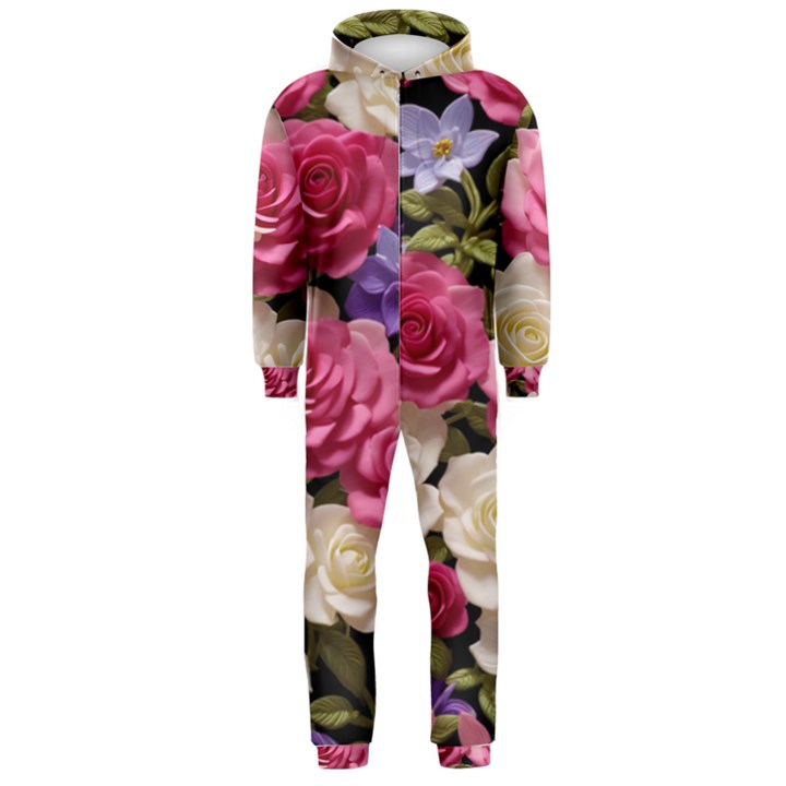 Ai Generated Roses Flowers Petals Bouquet Wedding Hooded Jumpsuit (Men)