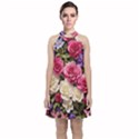 Ai Generated Roses Flowers Petals Bouquet Wedding Velvet Halter Neckline Dress  View1