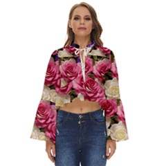 Ai Generated Roses Flowers Petals Bouquet Wedding Boho Long Bell Sleeve Top by Ravend