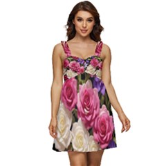 Ai Generated Roses Flowers Petals Bouquet Wedding Ruffle Strap Babydoll Chiffon Dress by Ravend