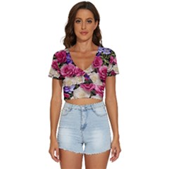 Ai Generated Roses Flowers Petals Bouquet Wedding V-neck Crop Top by Ravend