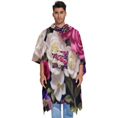 Ai Generated Roses Flowers Petals Bouquet Wedding Men s Hooded Rain Ponchos by Ravend