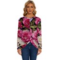 Ai Generated Roses Flowers Petals Bouquet Wedding Long Sleeve Crew Neck Pullover Top View1