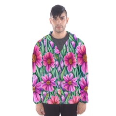 Cheerful And Cheery Blooms Men s Hooded Windbreaker by GardenOfOphir