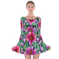 Cheerful And Cheery Blooms Long Sleeve Skater Dress by GardenOfOphir