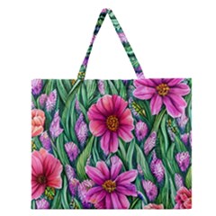 Cheerful And Cheery Blooms Zipper Large Tote Bag by GardenOfOphir