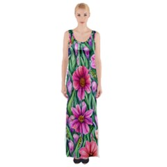 Cheerful And Cheery Blooms Thigh Split Maxi Dress by GardenOfOphir