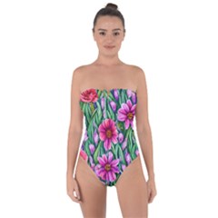 Cheerful And Cheery Blooms Tie Back One Piece Swimsuit by GardenOfOphir