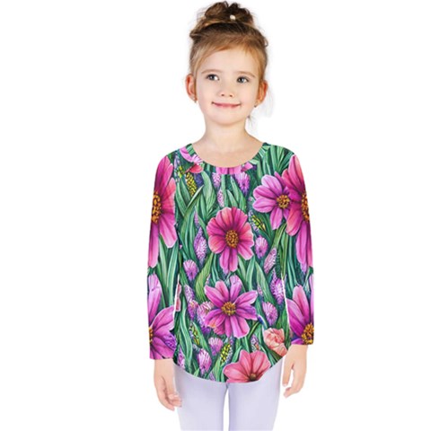 Cheerful And Cheery Blooms Kids  Long Sleeve Tee by GardenOfOphir