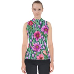 Cheerful And Cheery Blooms Mock Neck Shell Top by GardenOfOphir