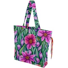 Cheerful And Cheery Blooms Drawstring Tote Bag by GardenOfOphir