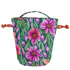 Cheerful And Cheery Blooms Drawstring Bucket Bag by GardenOfOphir