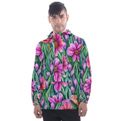 Cheerful And Cheery Blooms Men s Front Pocket Pullover Windbreaker by GardenOfOphir