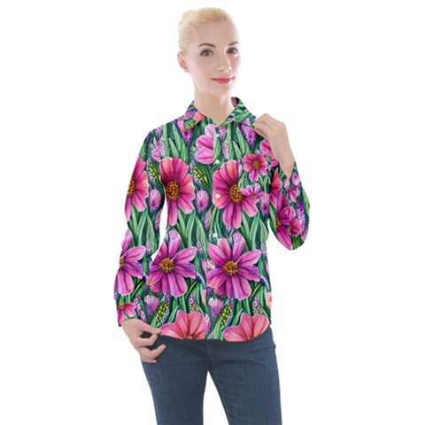 Cheerful And Cheery Blooms Women s Long Sleeve Pocket Shirt by GardenOfOphir