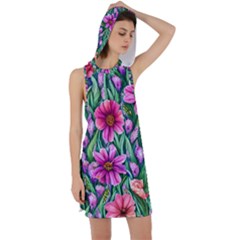 Cheerful And Cheery Blooms Racer Back Hoodie Dress by GardenOfOphir