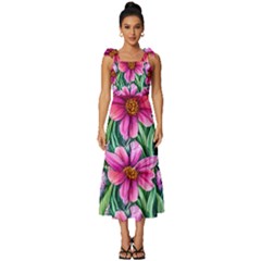 Cheerful And Cheery Blooms Tie-strap Tiered Midi Chiffon Dress by GardenOfOphir