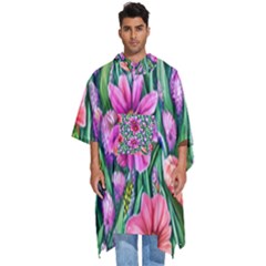 Cheerful And Cheery Blooms Men s Hooded Rain Ponchos by GardenOfOphir