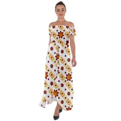 Background Floral Pattern Graphic Off Shoulder Open Front Chiffon Dress by Ravend