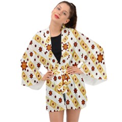 Background Floral Pattern Graphic Long Sleeve Kimono by Ravend