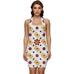 Background Floral Pattern Graphic Sleeveless Wide Square Neckline Ruched Bodycon Dress by Ravend