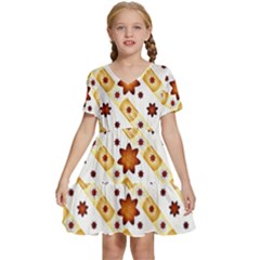 Background Floral Pattern Graphic Kids  Short Sleeve Tiered Mini Dress by Ravend