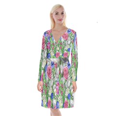 Celestial And Charming Florals Long Sleeve Velvet Front Wrap Dress by GardenOfOphir