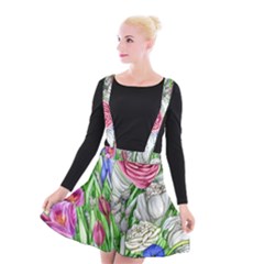 Celestial And Charming Florals Suspender Skater Skirt by GardenOfOphir