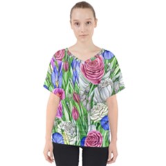 Celestial And Charming Florals V-neck Dolman Drape Top