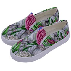 Celestial And Charming Florals Kids  Canvas Slip Ons by GardenOfOphir