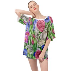 Celestial And Charming Florals Oversized Chiffon Top by GardenOfOphir