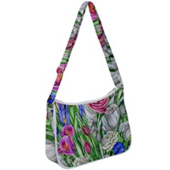 Celestial And Charming Florals Zip Up Shoulder Bag by GardenOfOphir