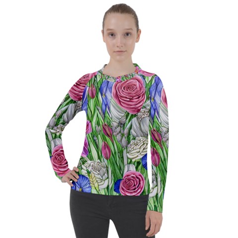 Celestial And Charming Florals Women s Pique Long Sleeve Tee by GardenOfOphir