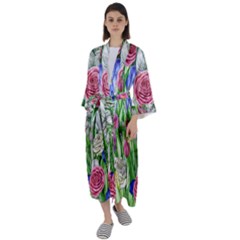 Celestial And Charming Florals Maxi Satin Kimono by GardenOfOphir