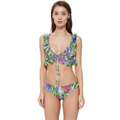 Celestial And Charming Florals Low Cut Ruffle Edge Bikini Set by GardenOfOphir