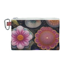 Ai Generated Floral Pattern Flowers Floral Canvas Cosmetic Bag (medium) by Ravend