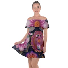 Ai Generated Floral Pattern Flowers Floral Off Shoulder Velour Dress by Ravend