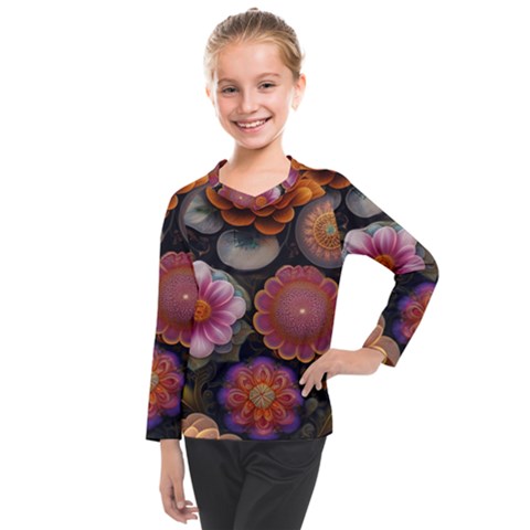 Ai Generated Floral Pattern Flowers Floral Kids  Long Mesh Tee by Ravend